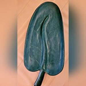 Banana Leaf Shaped Hand Carved Wood Serving Tray/Platter Dark Teal 20"×9"